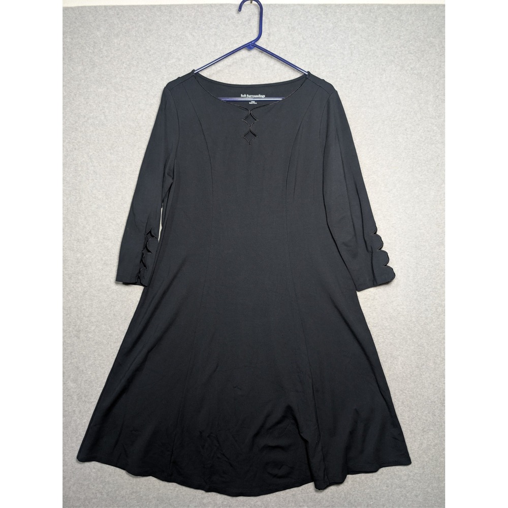 Soft Surroundings A-Line Dress Large Black Cut Out Stretch Comfort Versatile